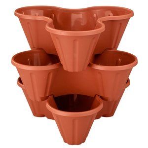 Stackable Garden Planters 3-Pc Weather Resistant Terra Cotta Plastic Outdoors